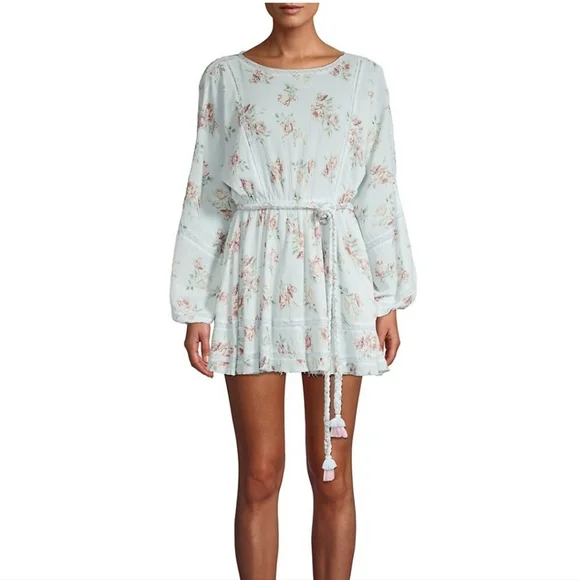 Loveshackfancy noelle floral cotton mini dress, peri XS - Picture 3 of 15